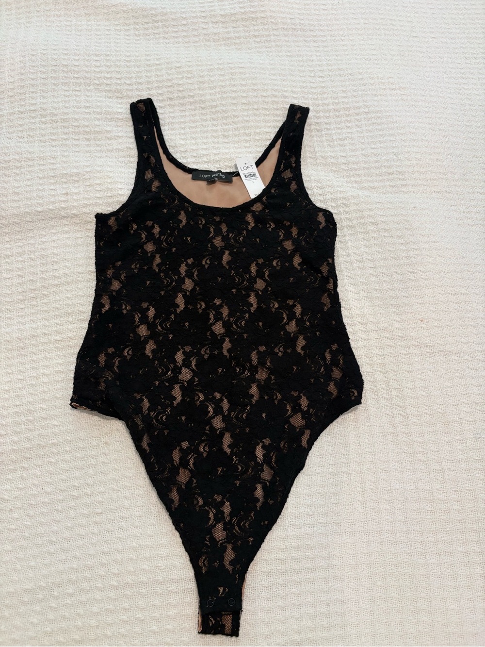 LOFT Black Lace Bodysuit with Nude Lining